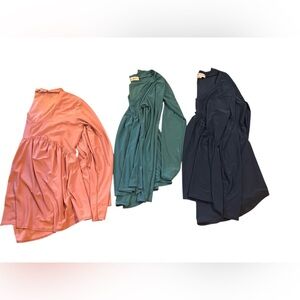 Three Long Sleeve  Tops - pink, Teal, navy blue size large maternity top bundle